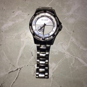 Bulova Woman’s Quartz Heart Motif Crystal Accent